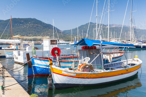 Colorful wooden fishing boats, South Corsica