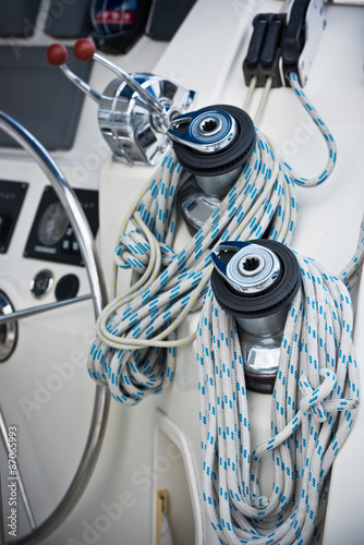 Winches and ropes, sailing yacht detail © dvoevnore