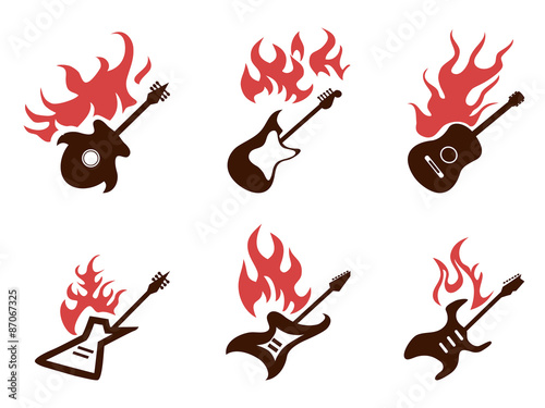 fire guitar icons set