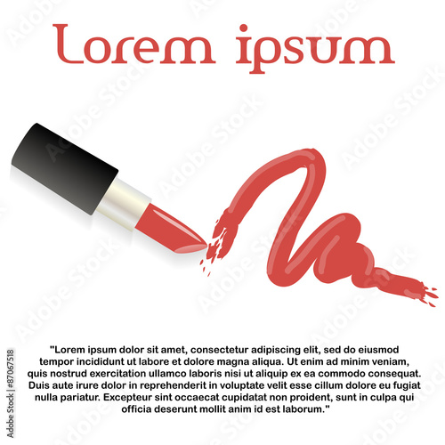 Vector lipstick and smear on a white background with place for text.