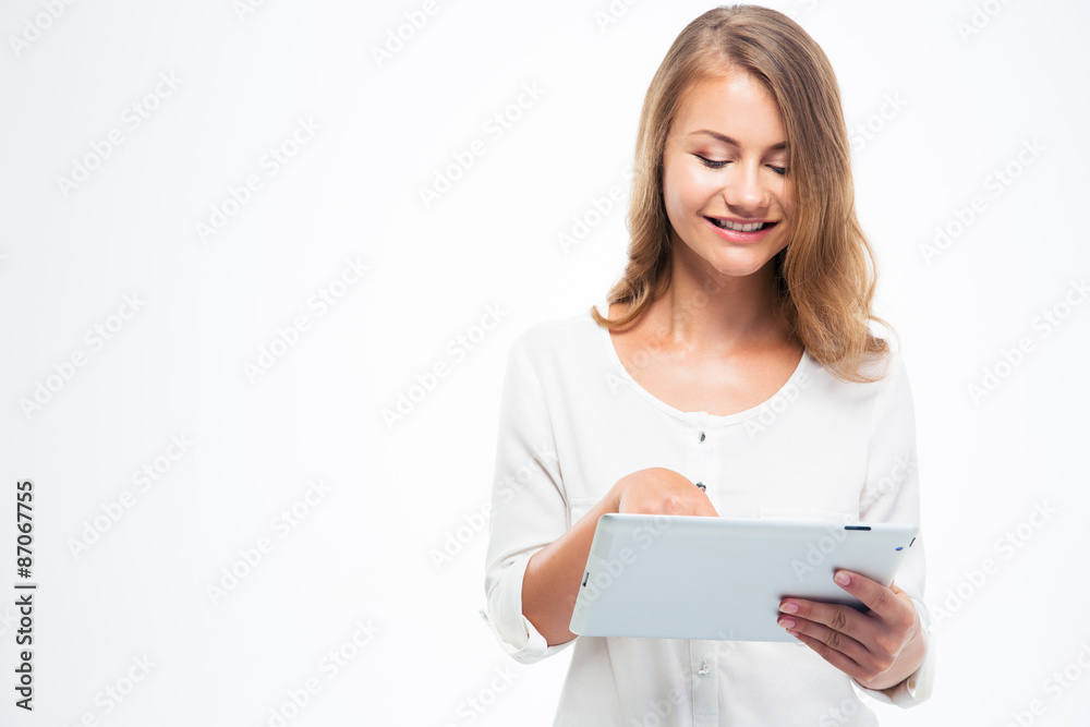 Female student using touch pad Female student using touch pad