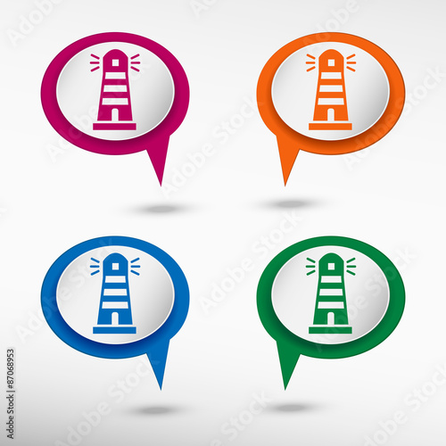 Lighthouse icon on colorful chat speech bubbles
