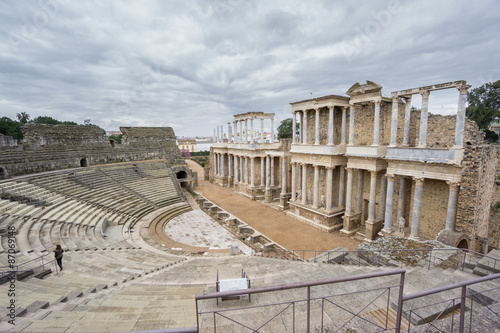 The Roman Theatre proscenium in Merida in Spain. Side View