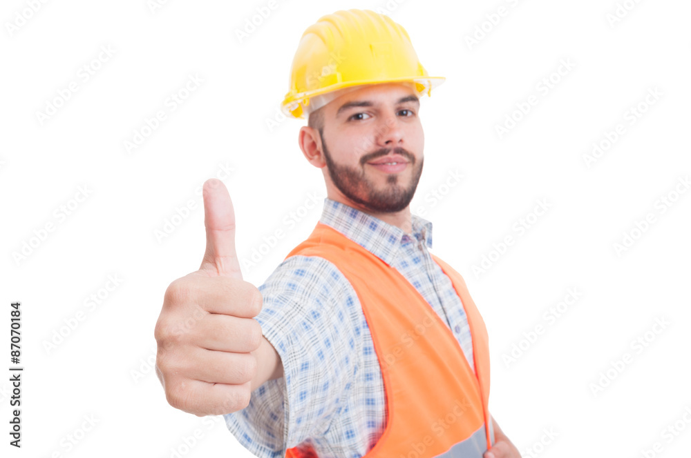 Confident and successful builder showing like