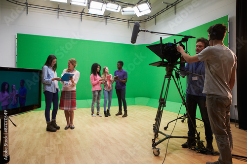 Students On Media Studies Course In TV Studio