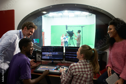 Students On Media Studies Course In TV Editing Suite