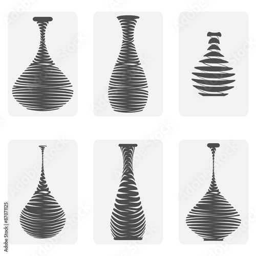 monochrome icon set with amphorae and vases