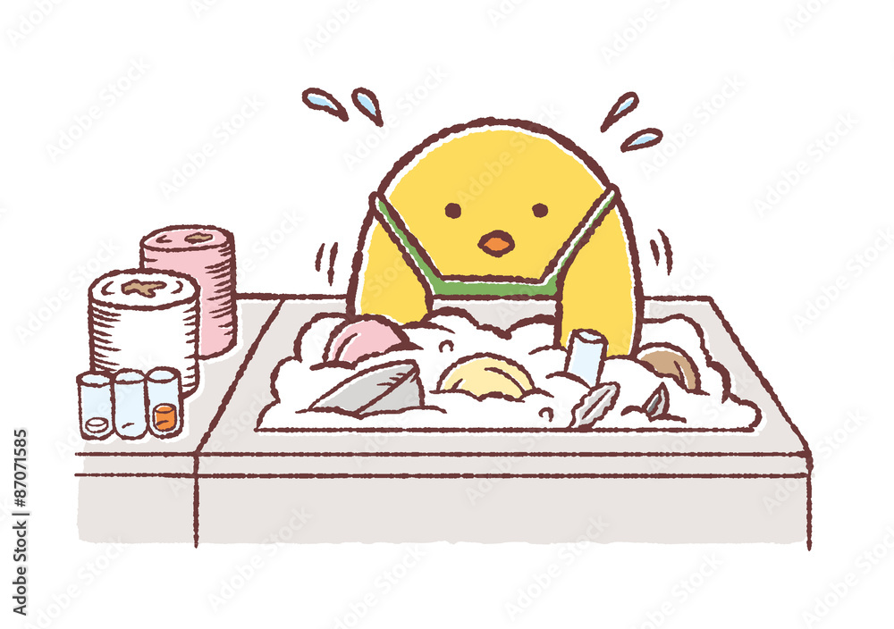 洗い物をするヒヨコ Stock イラスト Adobe Stock