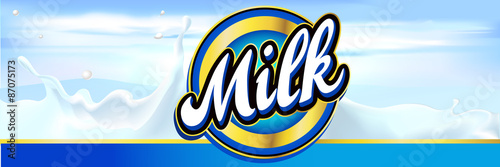 milk label design banner with milk splash and sky - vector