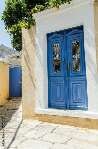 Blue doors with handle of the house