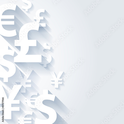 Currencies symbols paper white background.