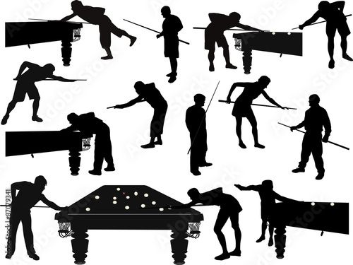 set of isolated silhouette men plaing billiards photo