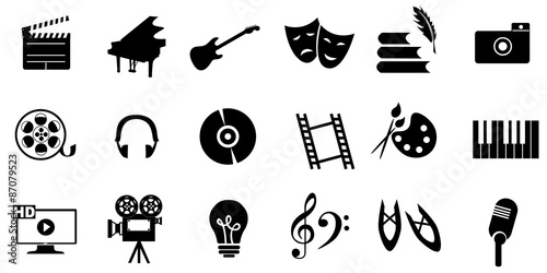 
set of icons dedicated to arts: painting, music, literature, ballet, theater and cinema.