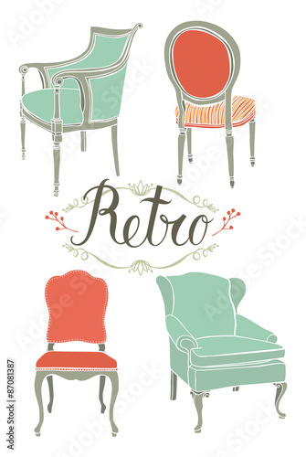 Card with four retro armchairs