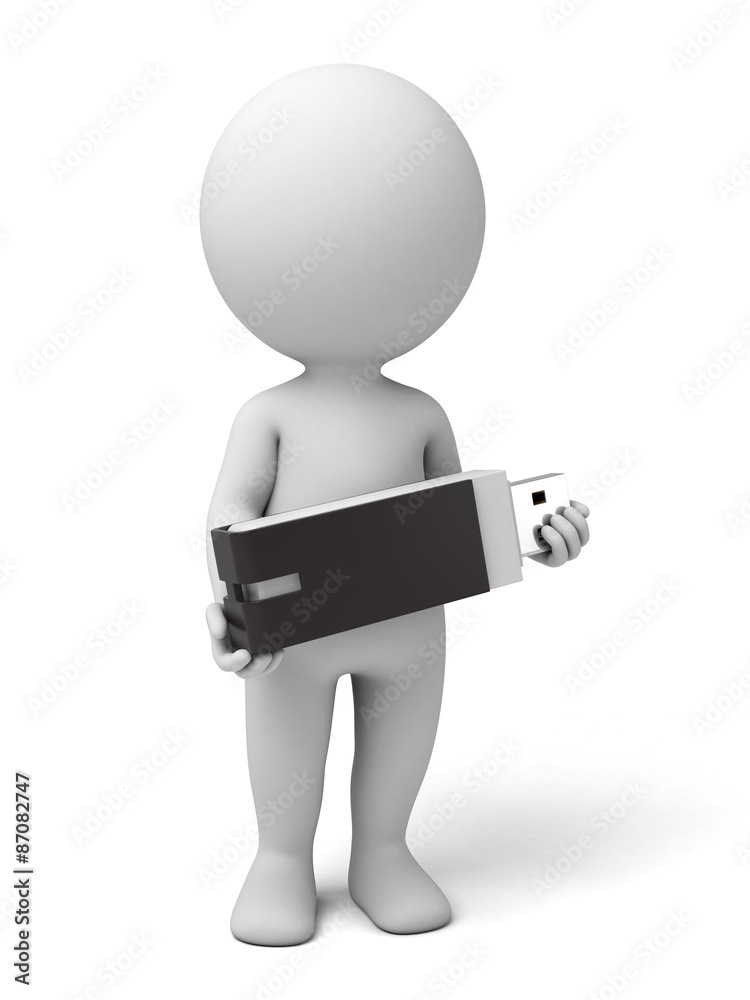 3d people with a USB flash drive. 3d image. Isolated white background. 3d people with a USB flash drive. 3d image. Isolated white background.