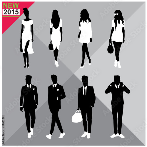Set of men and women black silhouettes collection,editable