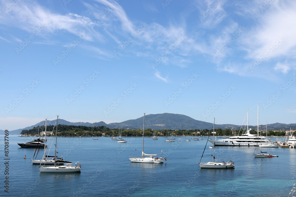 yacht and sailboats Garitsa bay Corfu island Greece