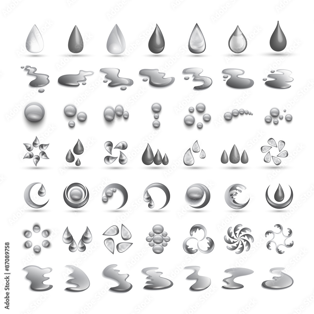 Water And Drops Icons Set - Isolated On White Background - Vector ...
