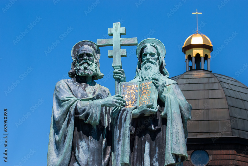 Sculpture of Saints Cyril and Methodius on Radhost in Czech Republic Sculpture of Saints Cyril and Methodius on Radhost in Czech Republic