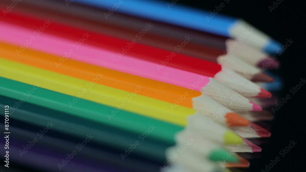 Colored Pencils Twelve Pieces Lie on a Black Table. Smooth Passage Chamber for Pencils Colored Pencils Twelve Pieces Lie on a Black Table. Smooth Passage Chamber for Pencils