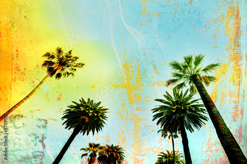 California beach art palm trees background