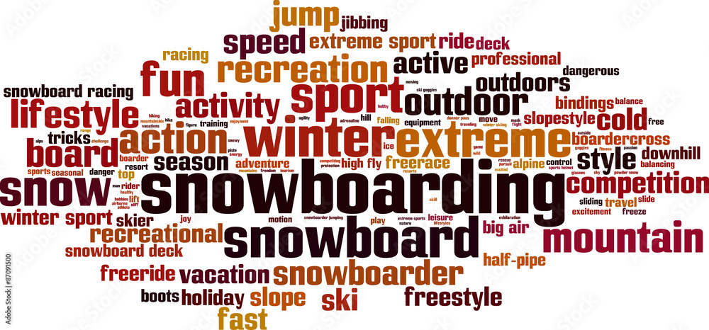 Obraz premium Snowboarding word cloud concept. Vector illustration
