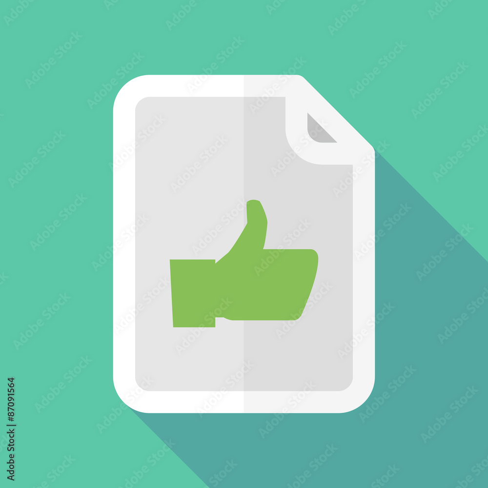 Long shadow document icon with a thumb up hand Long shadow document icon with a thumb up hand