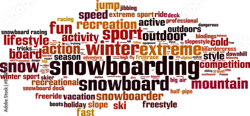 Snowboarding word cloud concept. Vector illustration