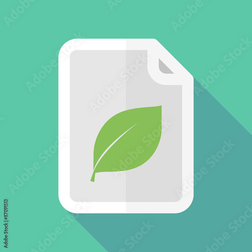 Long shadow document icon with a leaf