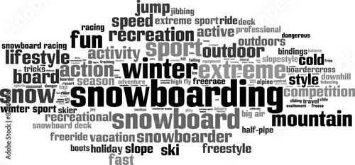Snowboarding word cloud concept. Vector illustration
