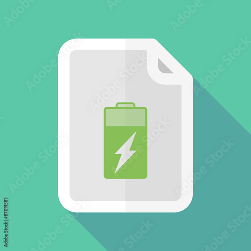 Long shadow document icon with a battery