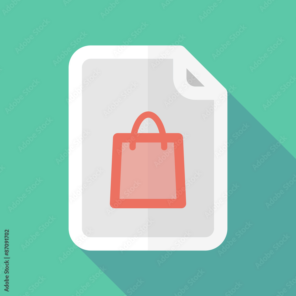 Long shadow document icon with a shopping bag