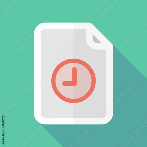 Long shadow document icon with a clock