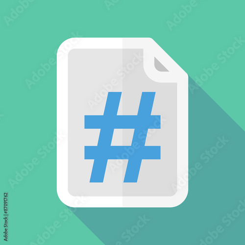 Long shadow document icon with a hash tag
