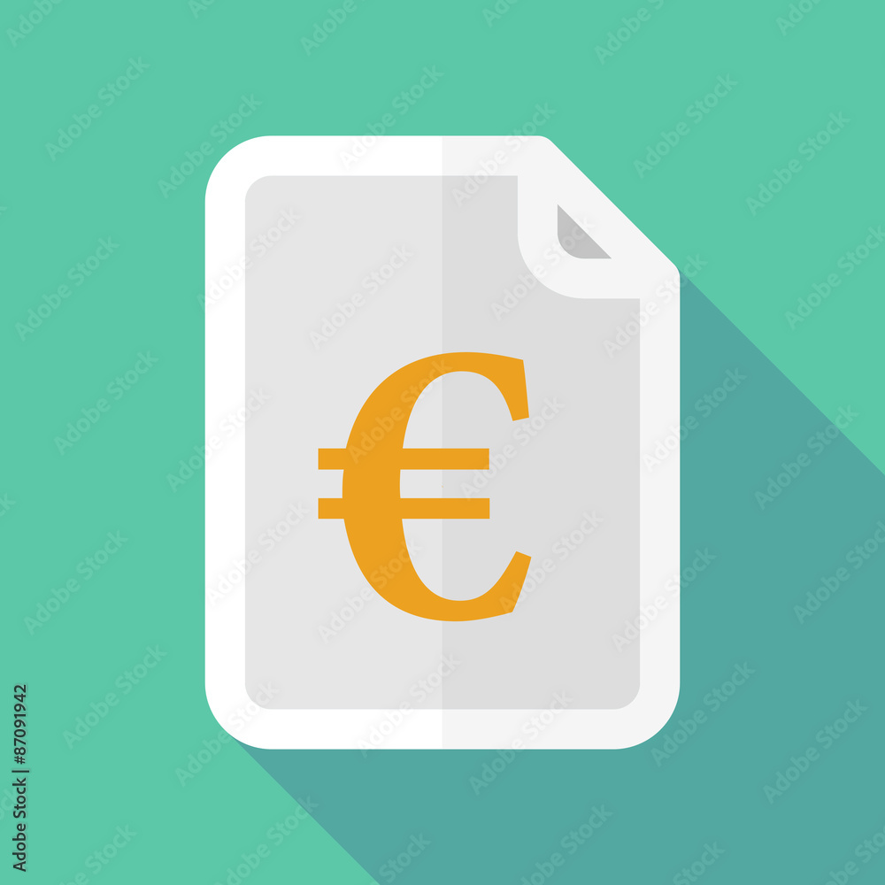 Long shadow document icon with an euro sign Long shadow document icon with an euro sign