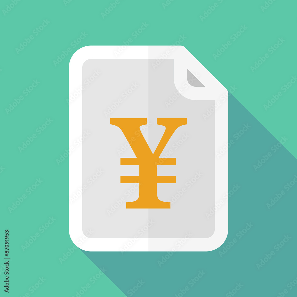 Obraz premium Long shadow document icon with a yen sign