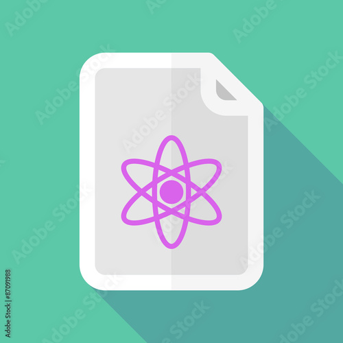 Long shadow document icon with an atom