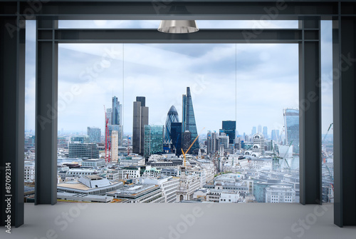 interior space of modern empty office interior with london city