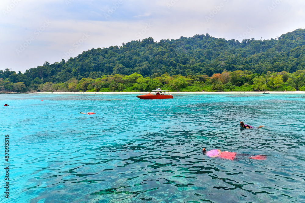 traveler snorkeling in andaman sea at similan Island