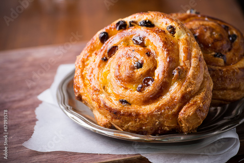 Fresh homemade pain au raisins photo