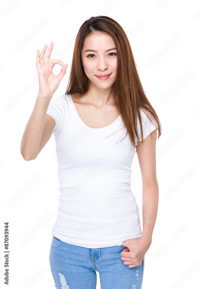 Asian woman with ok sign gesture