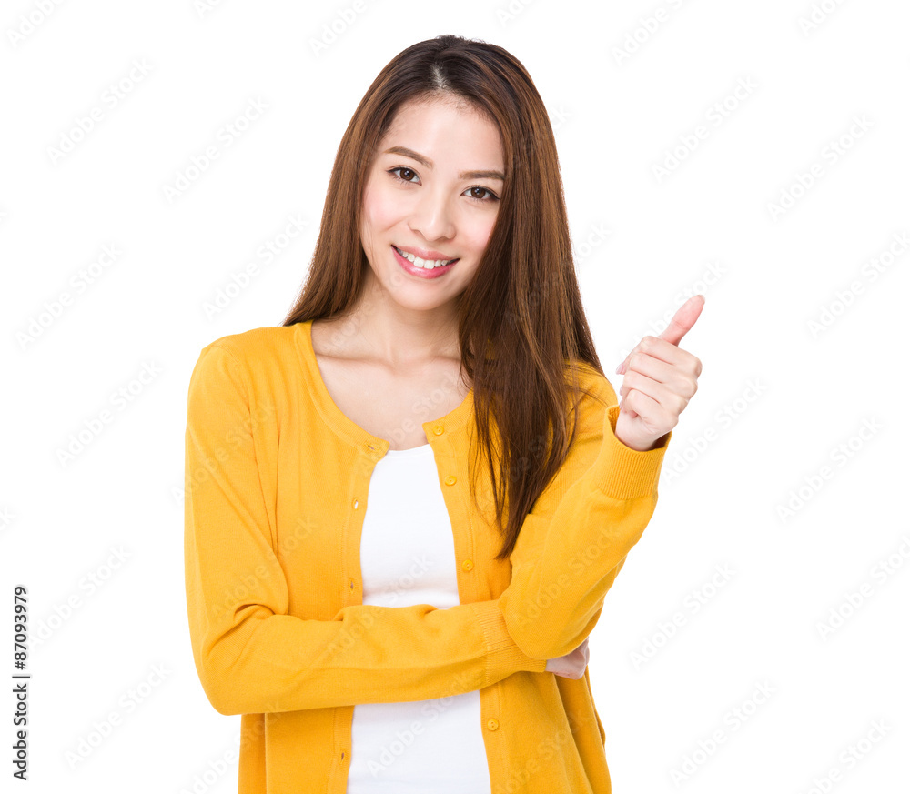 Woman with thumb up gesture