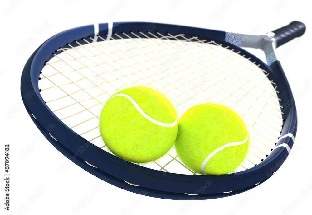 tennis balls and racket on isolated.