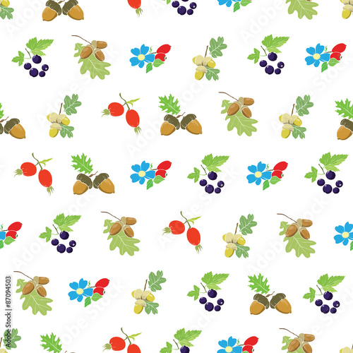 Vector Colorful Autumn Berries Nuts Seamless Pattern