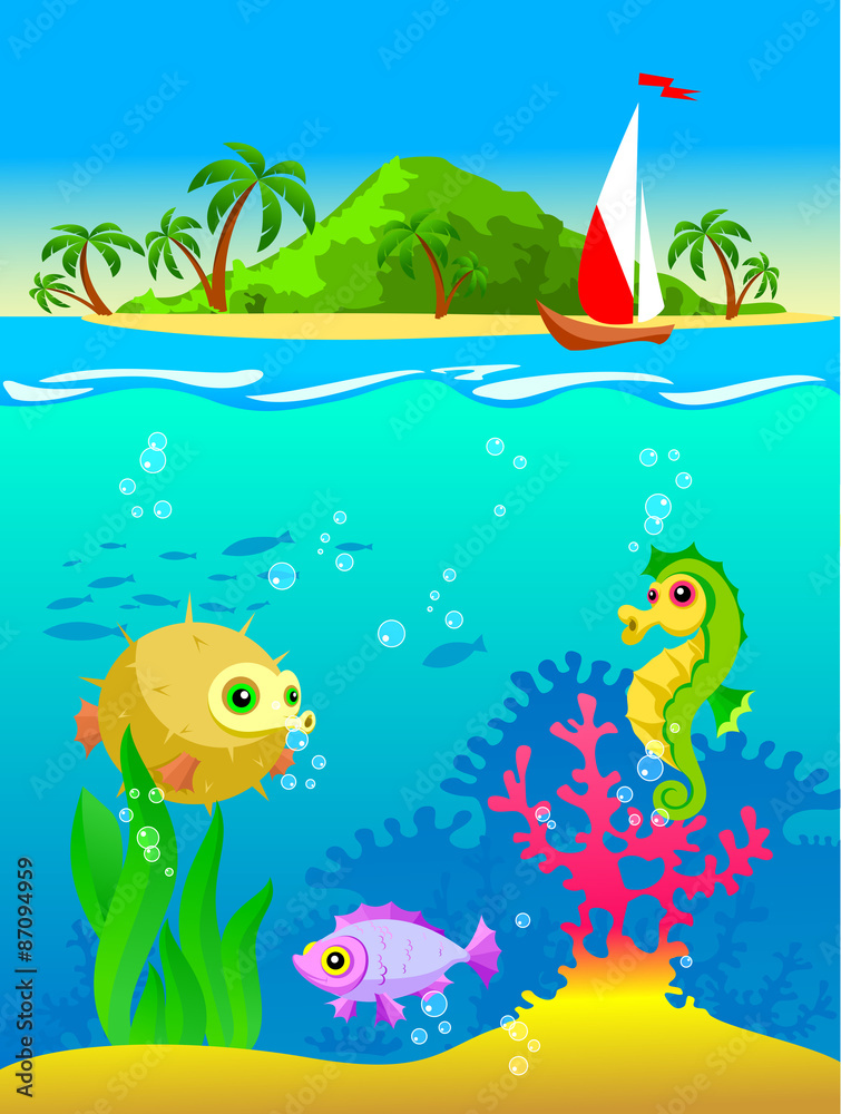 Fototapeta premium Illustration of fish on sea