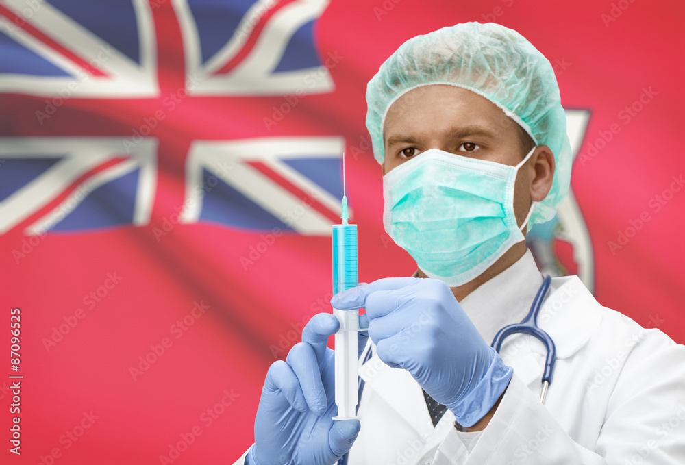 Doctor with syringe in hands and flag on background series - Bermuda Doctor with syringe in hands and flag on background series - Bermuda