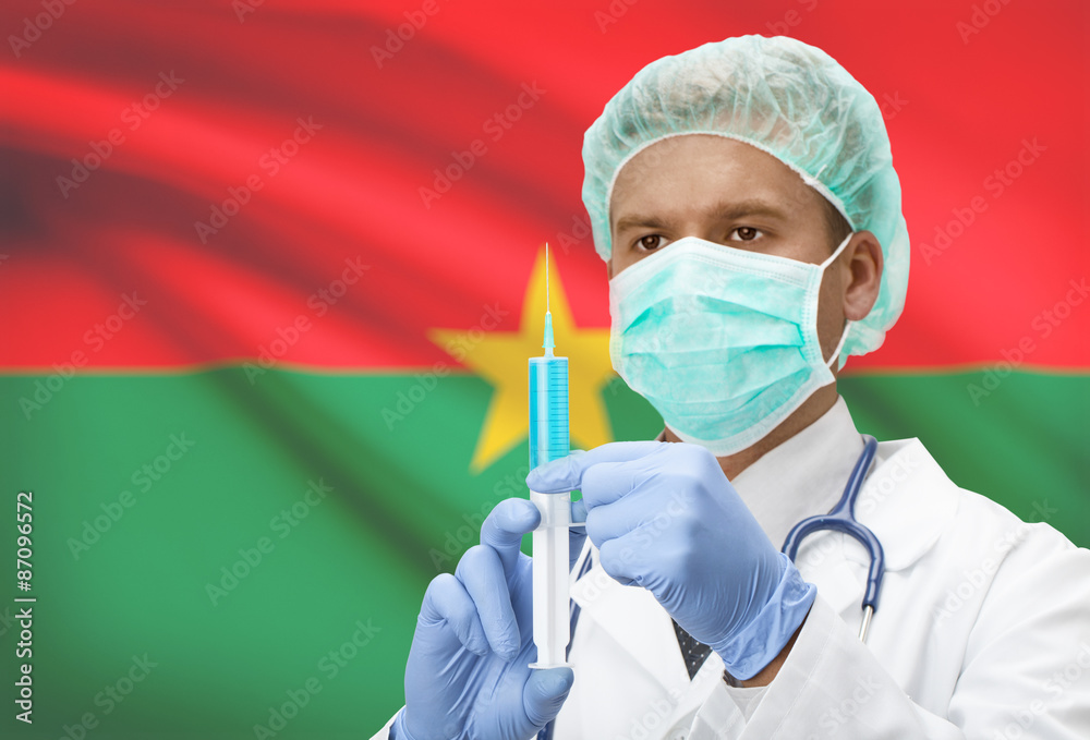 Doctor with syringe in hands and flag on background series - Burkina Faso Doctor with syringe in hands and flag on background series - Burkina Faso