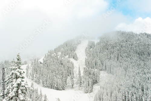the mountain with snow in winter season.