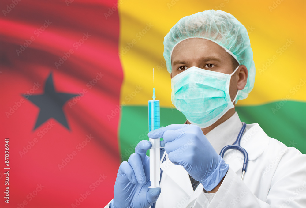 Doctor with syringe in hands and flag on background series - Guinea-Bissau Doctor with syringe in hands and flag on background series - Guinea-Bissau
