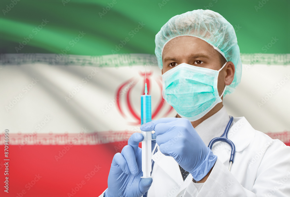Doctor with syringe in hands and flag on background series - Iran Doctor with syringe in hands and flag on background series - Iran
